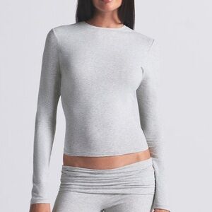 SKIMS Light Heather Gray Long Sleeve Cotton Jersey T-Shirt